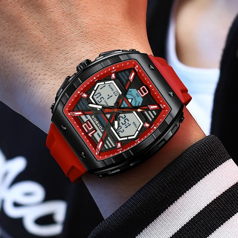 FOXBOX Red Slicon Luxury Mens Quartz Watch Sport Waterproof Digital Luminous watch - Image 2