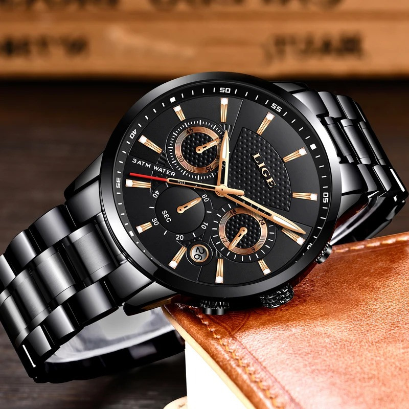 LIGE 9866B Mens Watches Top Luxury Brand Business Quartz Watch Men Military Sports Waterproof Dress Wristwatch - Image 2