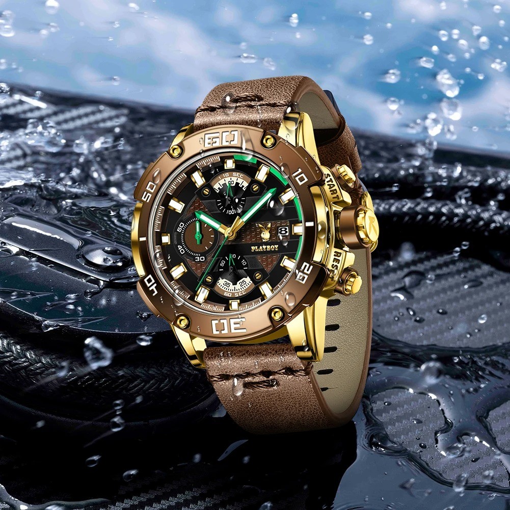 PLAYBOY 3520 Men's Luxury Quartz Watch Waterproof Luminous Silicone Strap - Image 2