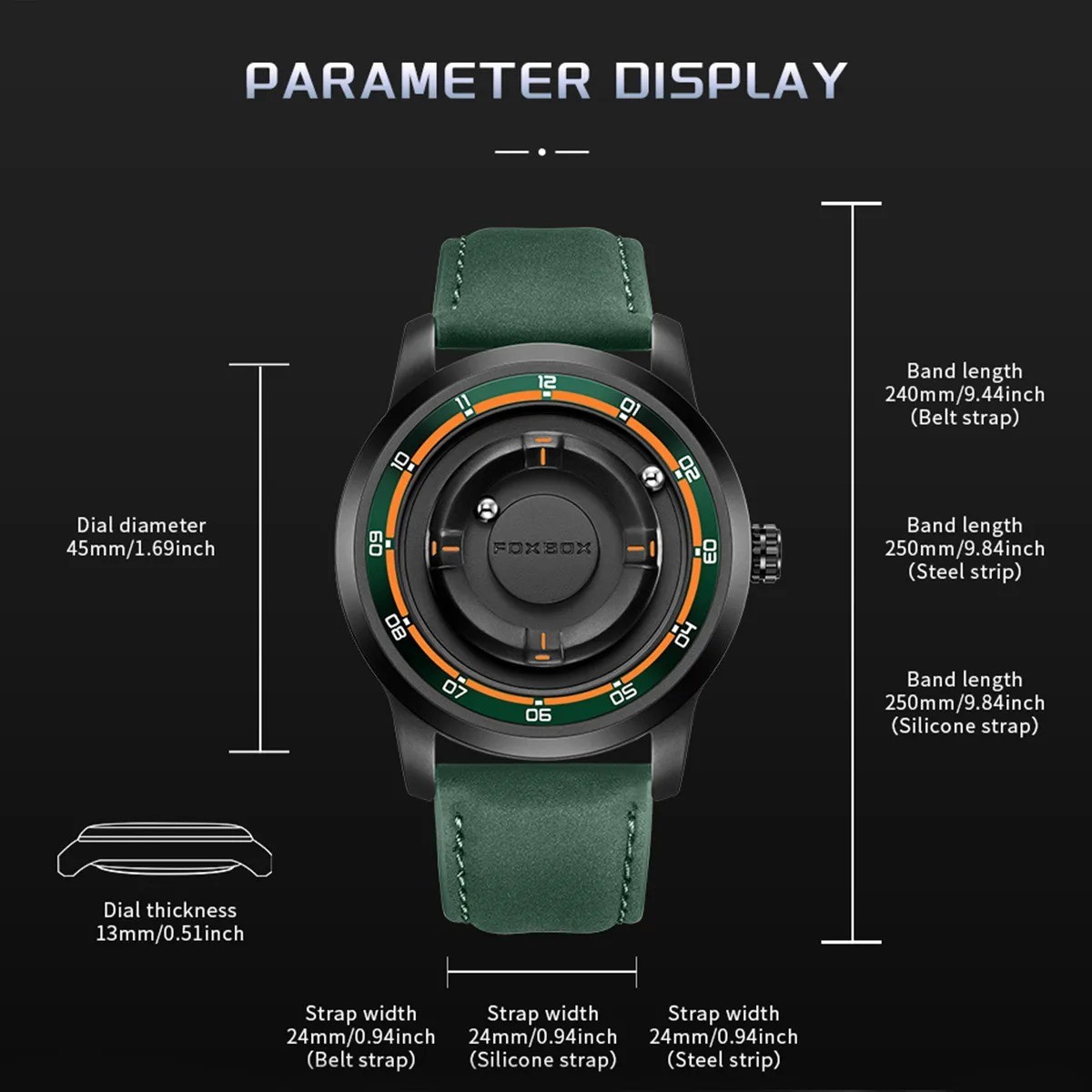 FOXBOX FB0047 Magnetic steel Ball Dial Men’s Waterproof Business Watch - Image 5