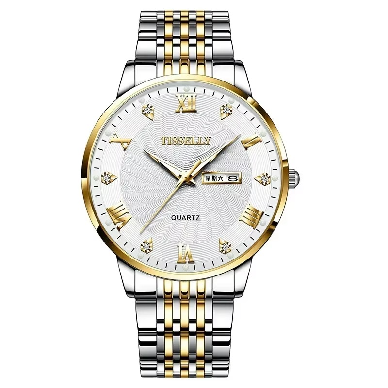 Fashion New Quartz Watch Steel Strap Dual Calendar Men's Watch