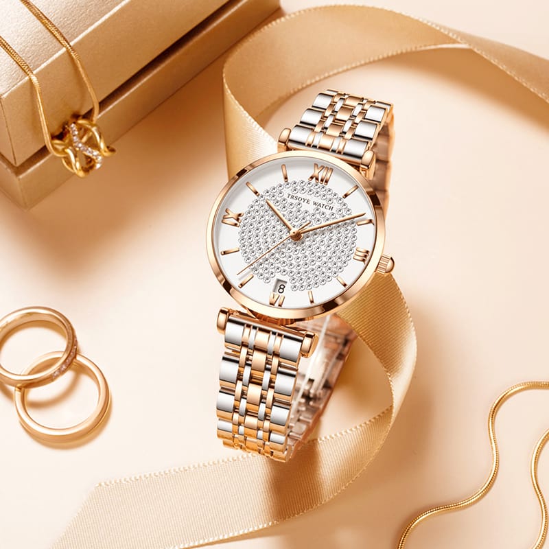 Trsoye 8821 luxury quartz women fashion watch- Silver & Rose Gold - Image 4