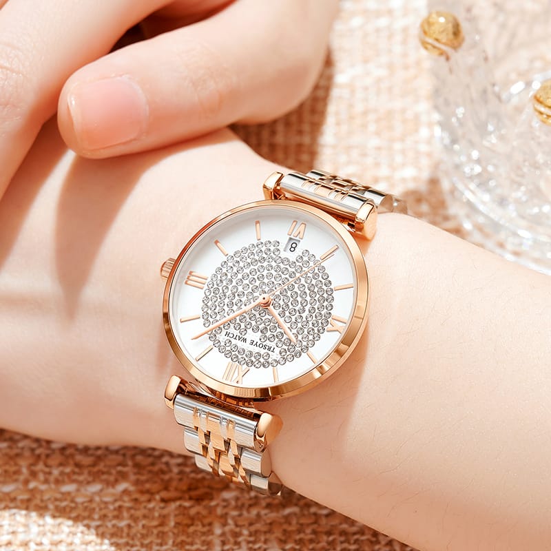 Trsoye 8821 luxury quartz women fashion watch- Silver & Rose Gold - Image 3