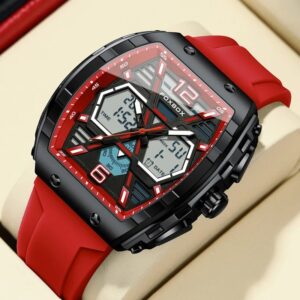 FOXBOX Red Slicon Luxury Mens Quartz Watch Sport Waterproof Digital Luminous watch