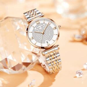 Trsoye 8821 luxury quartz women fashion watch- Silver & Rose Gold