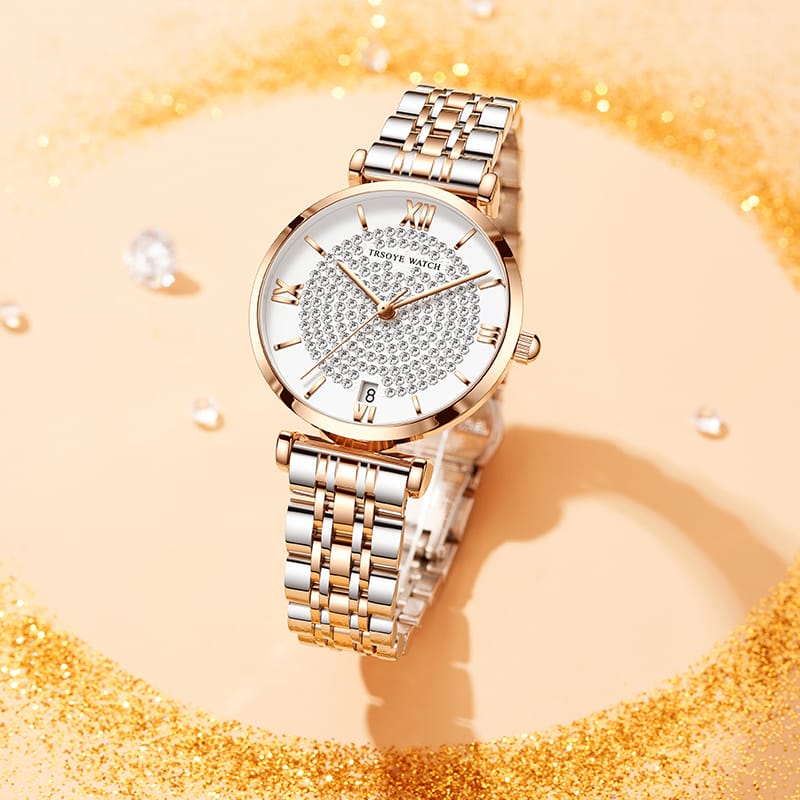 Trsoye 8821 luxury quartz women fashion watch- Silver & Rose Gold - Image 2