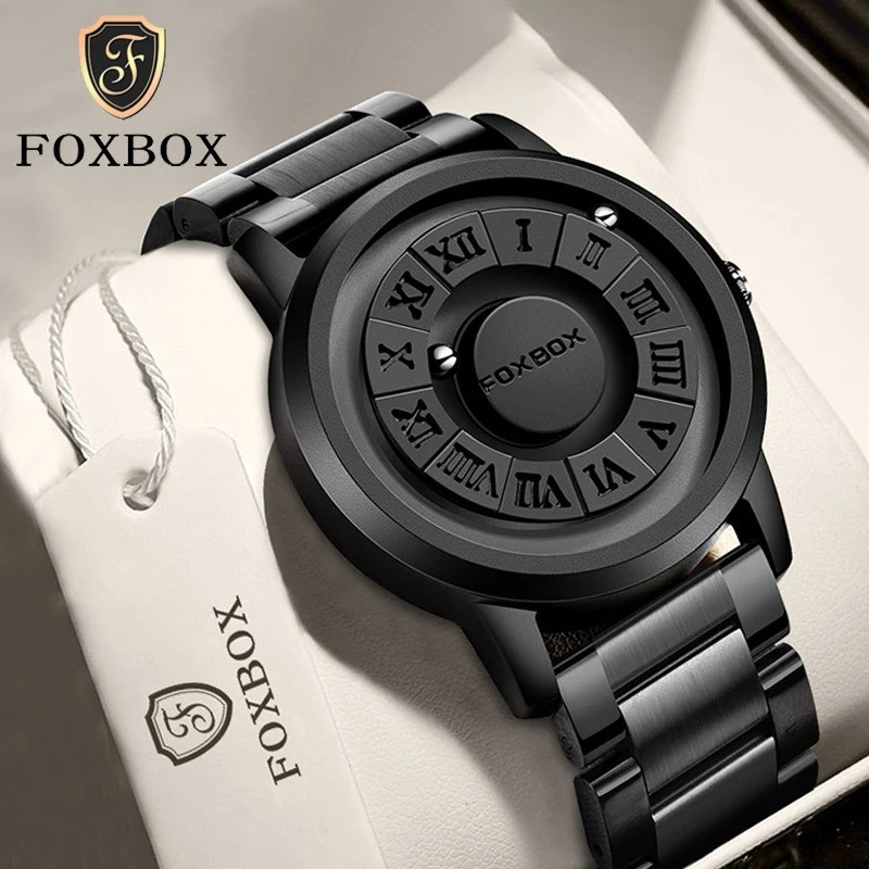 FOXBOX-Men's stainless steel waterproof quartz watch, creative band, scroll beads, magnetic force, watch, brand - Image 6