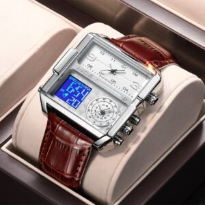 LIGE 8925 Top Brand Luxury Mens Watches Square Digital Sports Quartz Wrist Watch for Men Waterproof Stopwatch Relogio Masculino